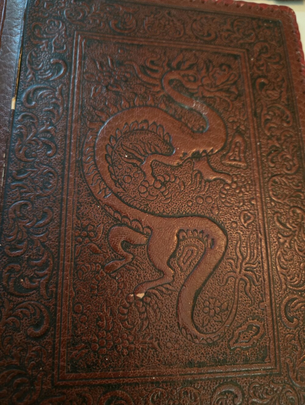 Collector'Vintage Atlantida Embossed Dragon Leather Journal Cover in Brown & Red